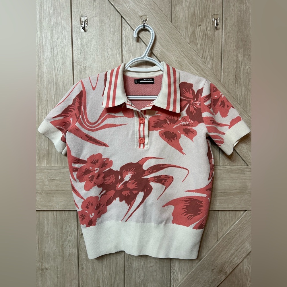 J. Lindeberg Pink and Cream Floral Polo Top